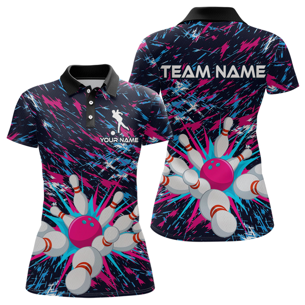 Pink and Purple Bowling Shirts for Team Women Men Bowling Polo and 1/4 Zip Shirt MBL229