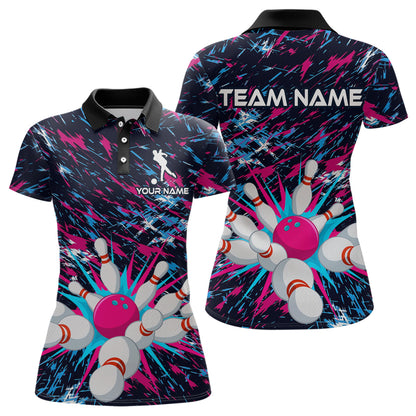 Pink and Purple Bowling Shirts for Team Women Men Bowling Polo and 1/4 Zip Shirt MBL229