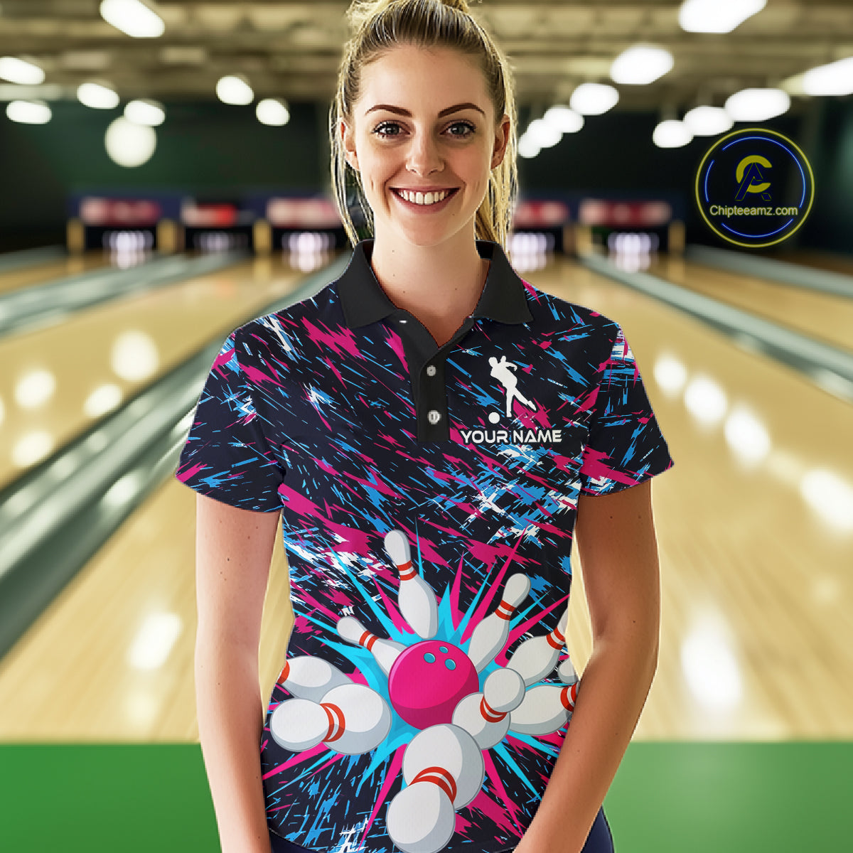 Pink and Purple Bowling Shirts for Team Women Men Bowling Polo and 1/4 Zip Shirt MBL229