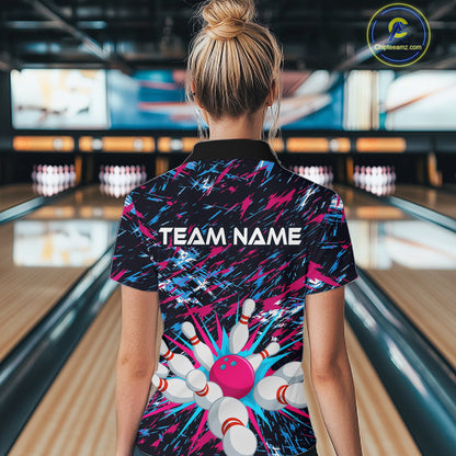 Pink and Purple Bowling Shirts for Team Women Men Bowling Polo and 1/4 Zip Shirt MBL229