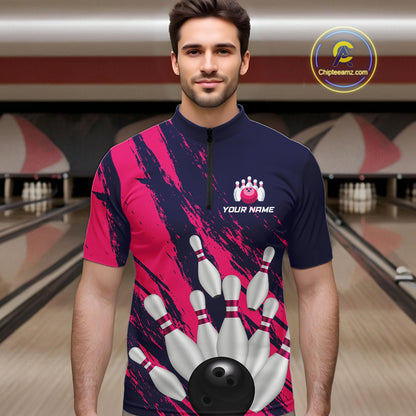 Custom Pink and Blue Bowling Shirts for Team Women Men Bowling Polo & 1/4 Zip MBL232