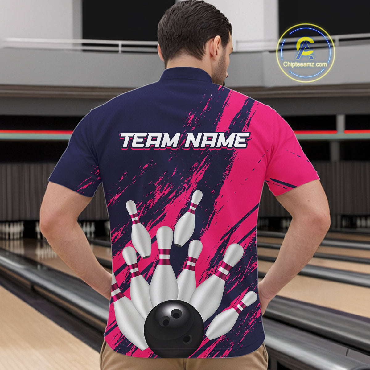 Custom Pink and Blue Bowling Shirts for Team Women Men Bowling Polo & 1/4 Zip MBL232