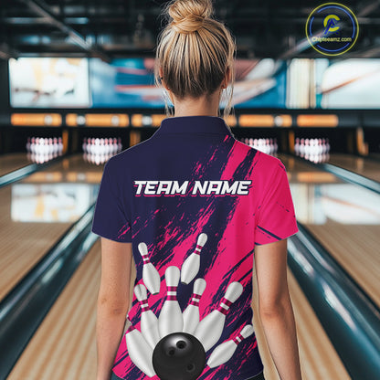 Custom Pink and Blue Bowling Shirts for Team Women Men Bowling Polo & 1/4 Zip MBL232