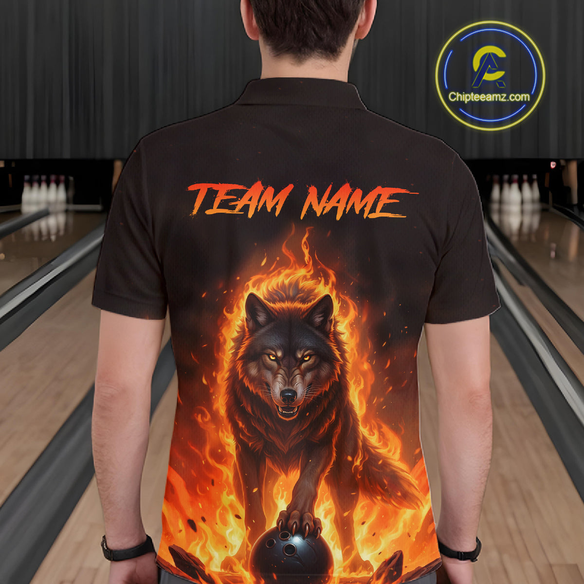 Flaming Wolf Bowling Shirts for Team Women Men Bowling Jersey Bowl Polo&1/4 Zip MBL237