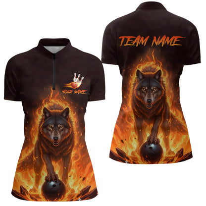 Flaming Wolf Bowling Shirts for Team Women Men Bowling Jersey Bowl Polo&1/4 Zip MBL237