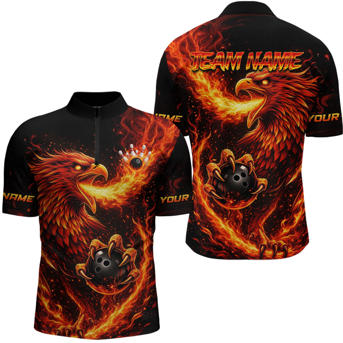 Flaming Eagle Bowling Shirts for Team Women Men Bowling Polo & 1/4 Zip Shirt Custom MBL243