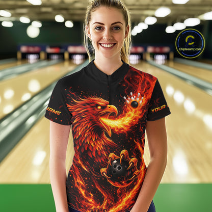 Flaming Eagle Bowling Shirts for Team Women Men Bowling Polo & 1/4 Zip Shirt Custom MBL243