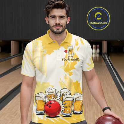 Beer Bowling Shirts Yellow for Team Women Men Custom Bowling Polo & 1/4 Zip Shirt MBL245