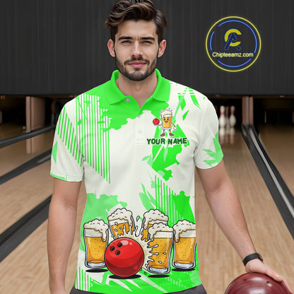 Beer Bowling Shirts Green for Team Women Men Custom Bowling Polo & 1/4 Zip Shirt MBL245