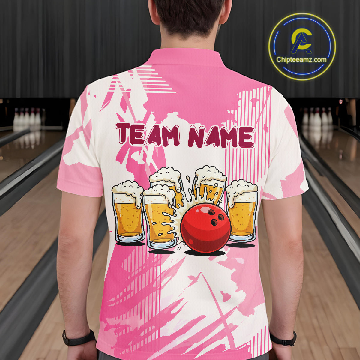 Beer Bowling Shirts Hot Pink for Team Women Men Custom Bowling Polo & 1/4 Zip Shirt MBL245
