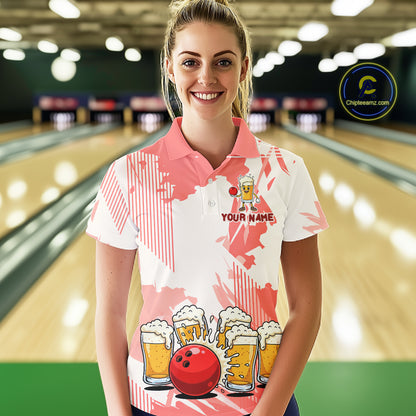 Beer Bowling Shirts Coral Pink for Team Women Men Custom Bowling Polo & 1/4 Zip Shirt MBL245