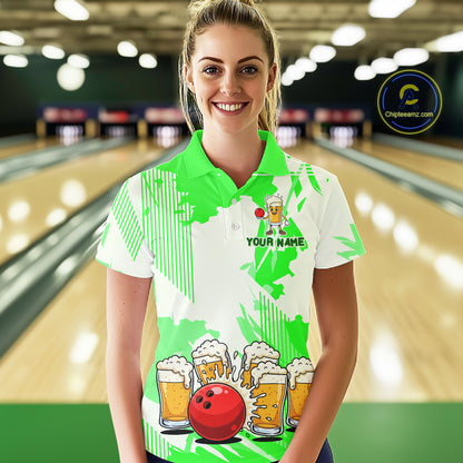 Beer Bowling Shirts Green for Team Women Men Custom Bowling Polo & 1/4 Zip Shirt MBL245