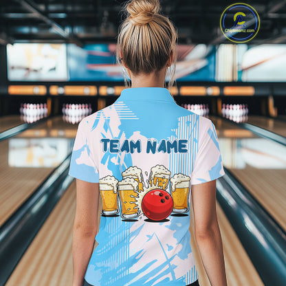 Beer Bowling Shirts Blue for Team Women Men Custom Bowling Polo & 1/4 Zip Shirt MBL245