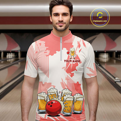 Beer Bowling Shirts Coral Pink for Team Women Men Custom Bowling Polo & 1/4 Zip Shirt MBL245