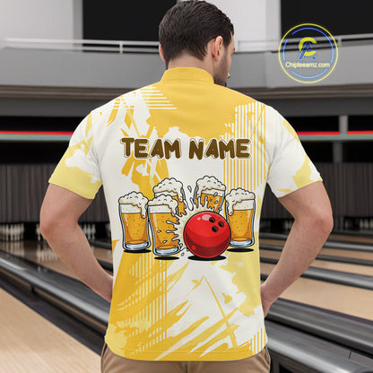 Beer Bowling Shirts Yellow for Team Women Men Custom Bowling Polo & 1/4 Zip Shirt MBL245