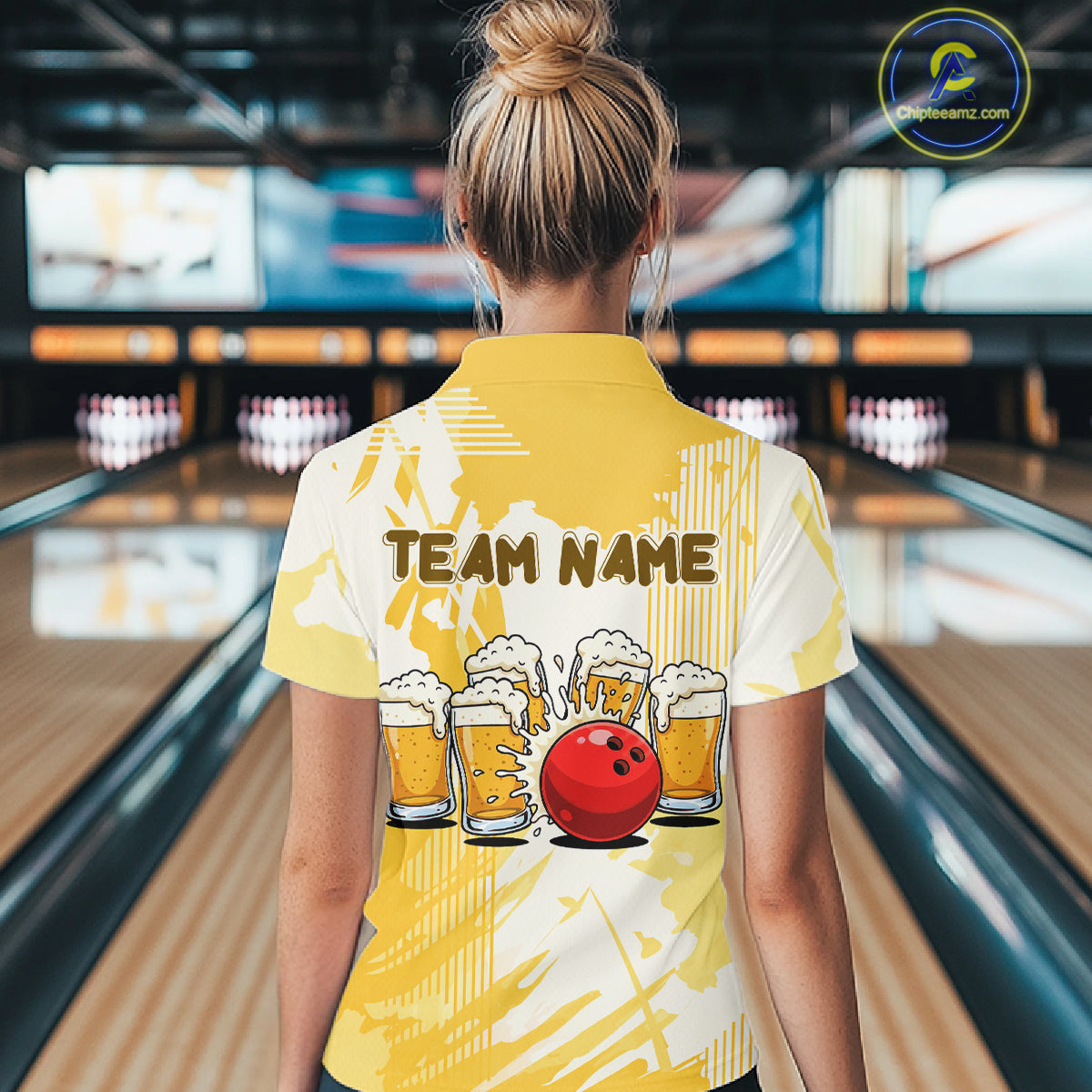 Beer Bowling Shirts Yellow for Team Women Men Custom Bowling Polo & 1/4 Zip Shirt MBL245