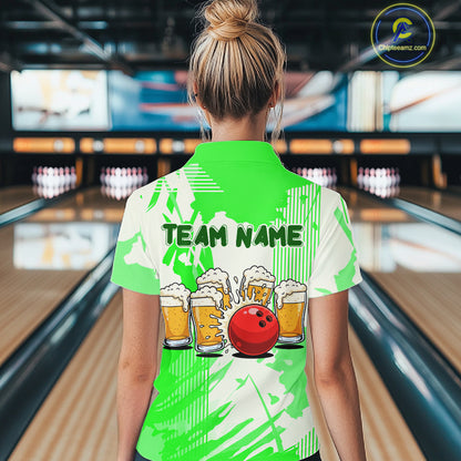 Beer Bowling Shirts Green for Team Women Men Custom Bowling Polo & 1/4 Zip Shirt MBL245