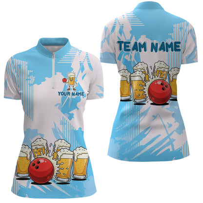 Beer Bowling Shirts Blue for Team Women Men Custom Bowling Polo & 1/4 Zip Shirt MBL245