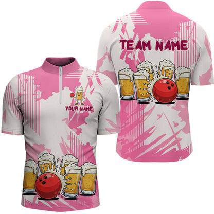 Beer Bowling Shirts Hot Pink for Team Women Men Custom Bowling Polo & 1/4 Zip Shirt MBL245