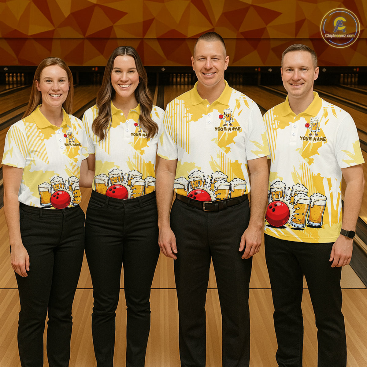 Beer Bowling Shirts Yellow for Team Women Men Custom Bowling Polo & 1/4 Zip Shirt MBL245