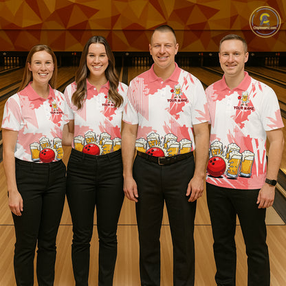 Beer Bowling Shirts Coral Pink for Team Women Men Custom Bowling Polo & 1/4 Zip Shirt MBL245