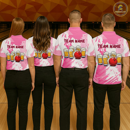 Beer Bowling Shirts Hot Pink for Team Women Men Custom Bowling Polo & 1/4 Zip Shirt MBL245