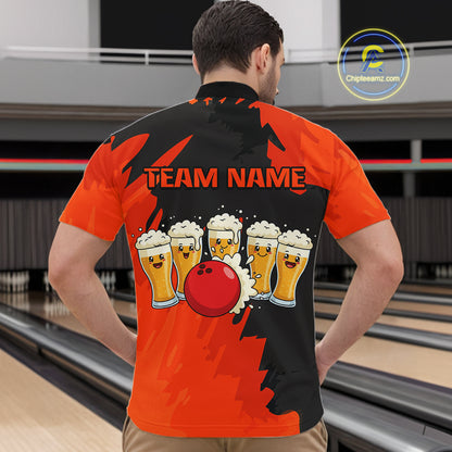 Funny Beer Bowling Shirts Orange for Women Men Team Bowling Polo & 1/4 Zip Shirts MBL251
