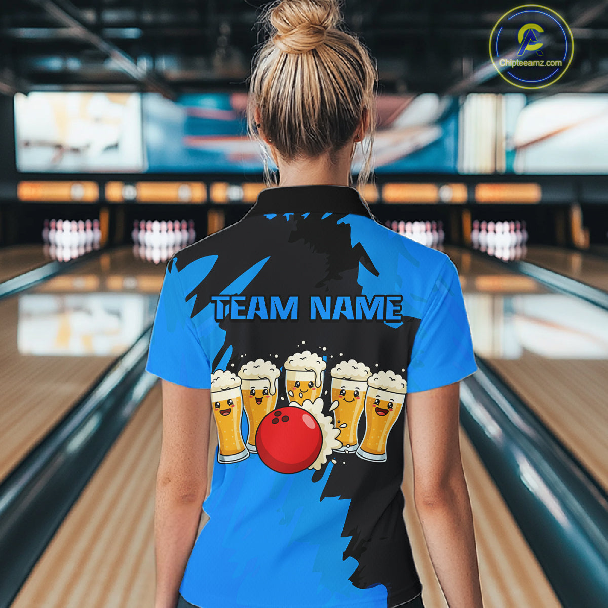 Funny Beer Bowling Shirts Blue for Women Men Team Bowling Polo & 1/4 Zip Shirts MBL251