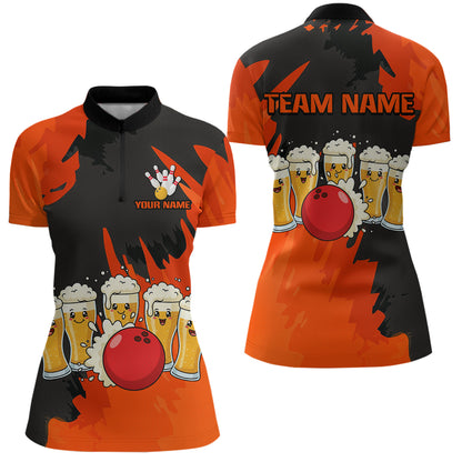 Funny Beer Bowling Shirts Orange for Women Men Team Bowling Polo & 1/4 Zip Shirts MBL251