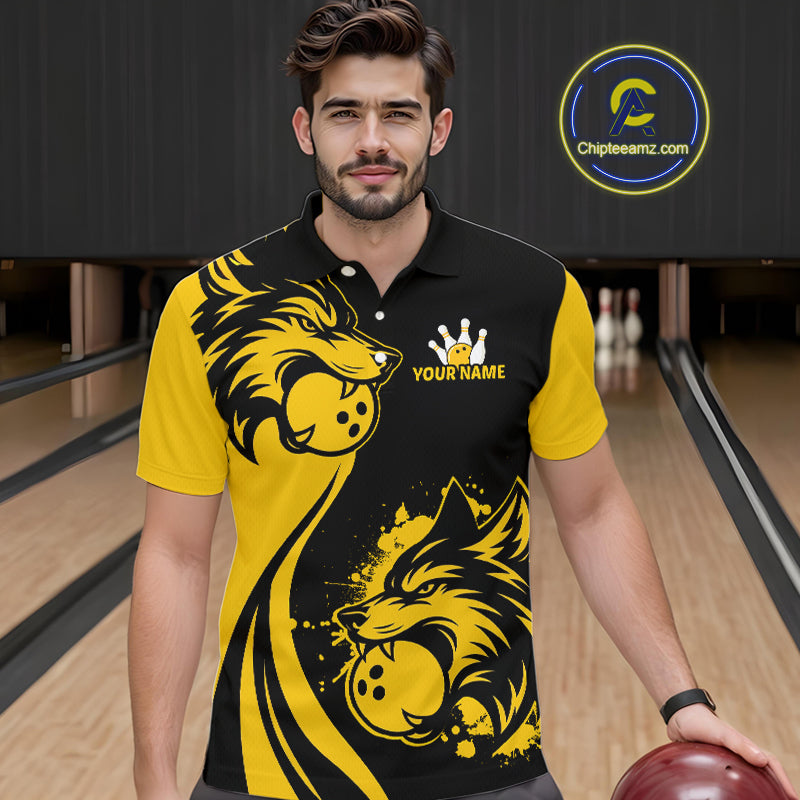 Yellow Wolf Bowling Shirts for Team Men Women Custom Wolf Bowling Jerseys for Couples MBL197