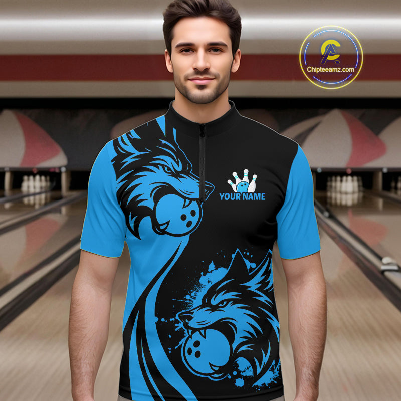 Blue Wolf Bowling Shirts for Team Men Women Custom Wolf Bowling Jerseys for Couples MBL197