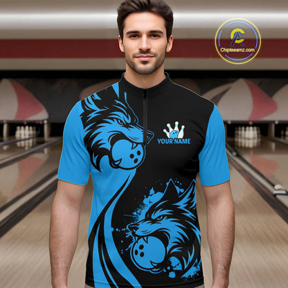 Blue Wolf Bowling Shirts for Team Men Women Custom Wolf Bowling Jerseys for Couples MBL197