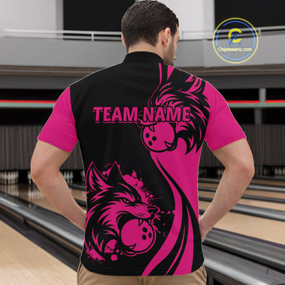 Pink Wolf Bowling Shirts for Team Men Women Custom Wolf Bowling Jerseys for Couples MBL197