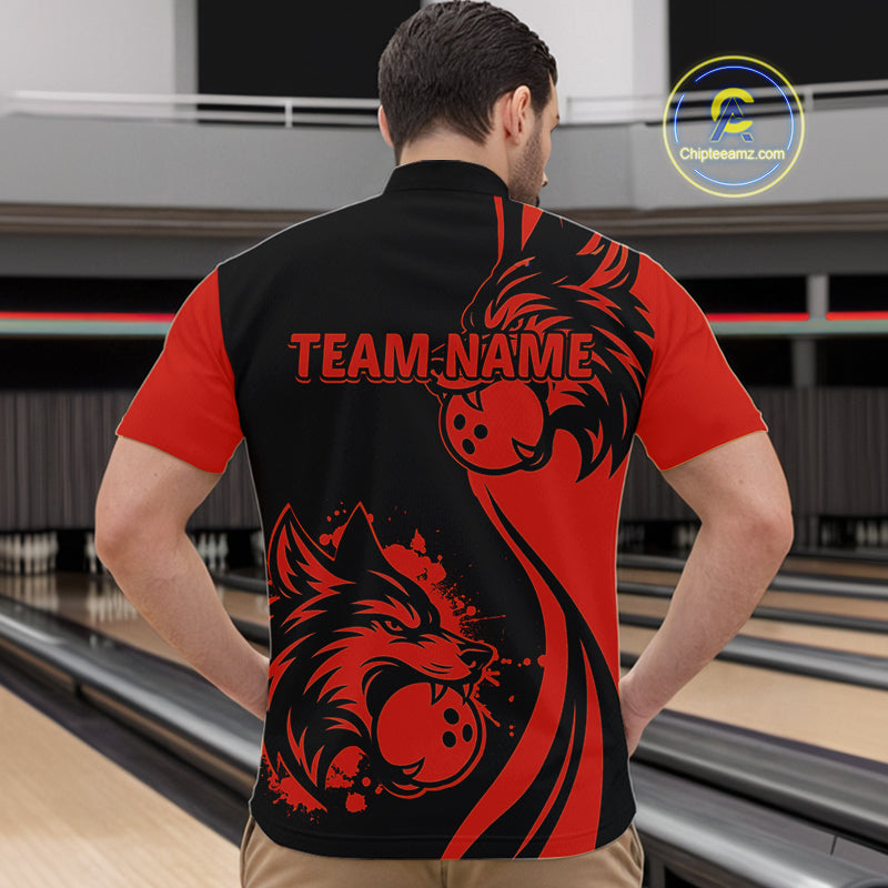 Red Wolf Bowling Shirts for Team Men Women Custom Wolf Bowling Jerseys for Couples MBL197