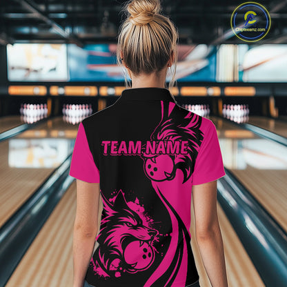 Pink Wolf Bowling Shirts for Team Men Women Custom Wolf Bowling Jerseys for Couples MBL197