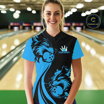 Blue Wolf Bowling Shirts for Team Men Women Custom Wolf Bowling Jerseys for Couples MBL197
