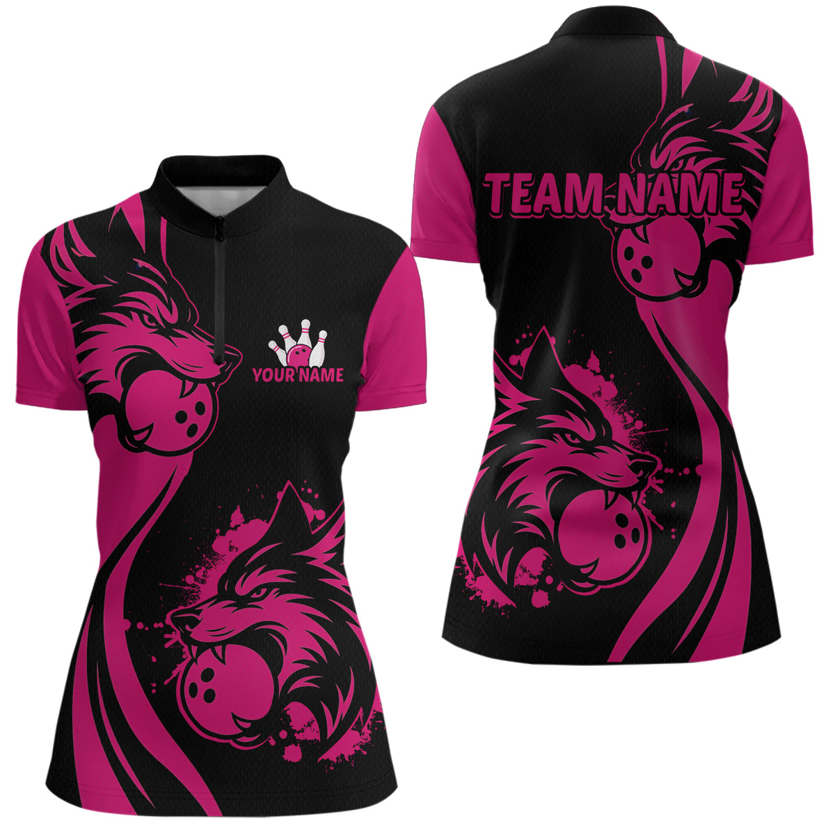 Pink Wolf Bowling Shirts for Team Men Women Custom Wolf Bowling Jerseys for Couples MBL197