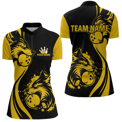 Yellow Wolf Bowling Shirts for Team Men Women Custom Wolf Bowling Jerseys for Couples MBL197
