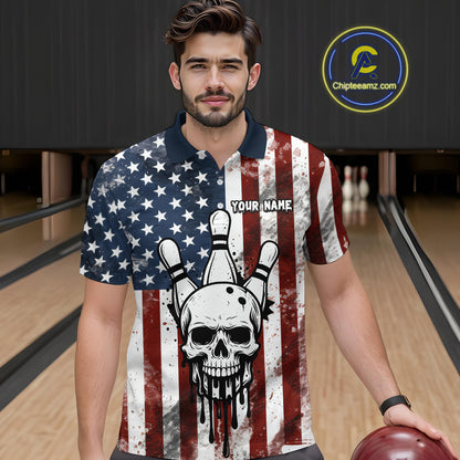 Patriotic Bowling Shirts for Team Women Men Custom Skull Bowling Jerseys for Couple MBL201