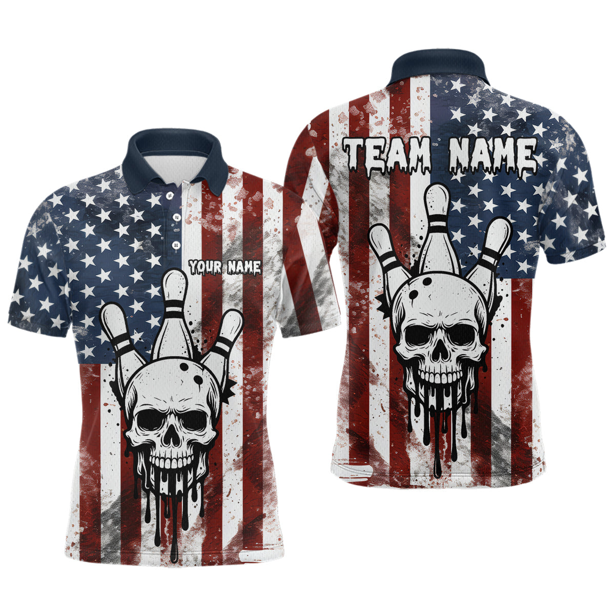 Patriotic Bowling Shirts for Team Women Men Custom Skull Bowling Jerseys for Couple MBL201