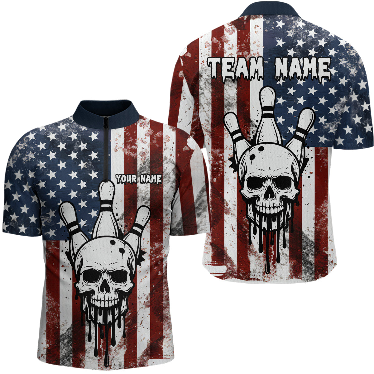 Patriotic Bowling Shirts for Team Women Men Custom Skull Bowling Jerseys for Couple MBL201
