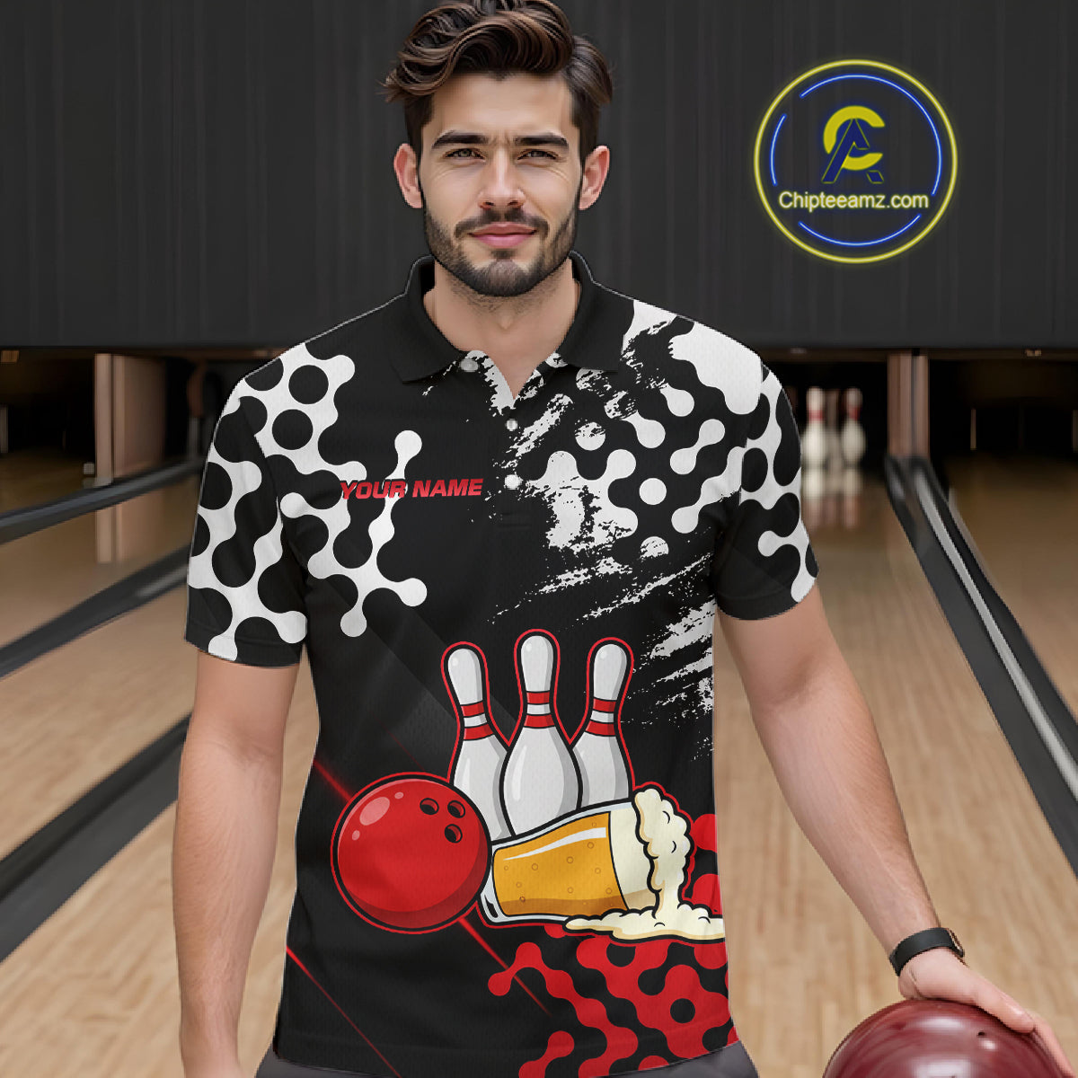 Red Beer Bowling Shirts for Team Women Men Beer Bowling Polo&1/4 Zip Bowl League MBL255
