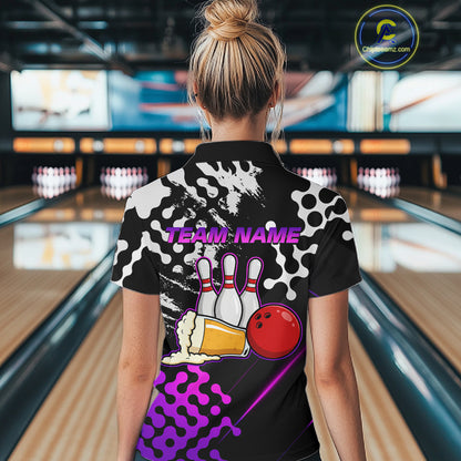 Purple Beer Bowling Shirts for Team Women Men Beer Bowling Polo&1/4 Zip Bowl League MBL255
