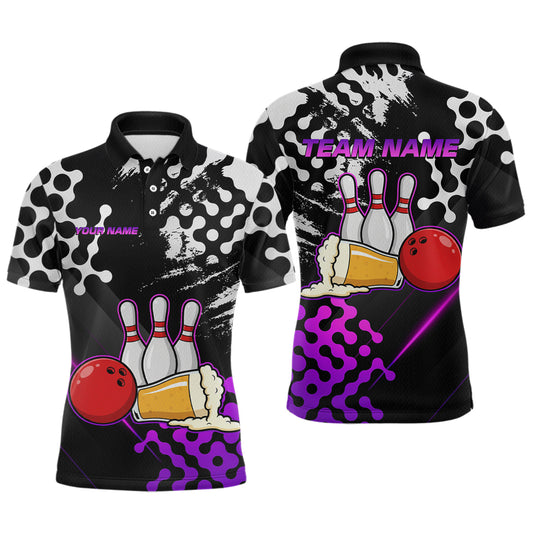 Purple Beer Bowling Shirts for Team Women Men Beer Bowling Polo&1/4 Zip Bowl League MBL255