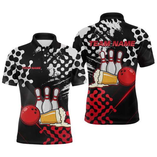 Red Beer Bowling Shirts for Team Women Men Beer Bowling Polo&1/4 Zip Bowl League MBL255