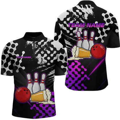 Purple Beer Bowling Shirts for Team Women Men Beer Bowling Polo&1/4 Zip Bowl League MBL255