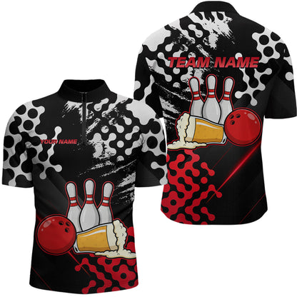Red Beer Bowling Shirts for Team Women Men Beer Bowling Polo&1/4 Zip Bowl League MBL255