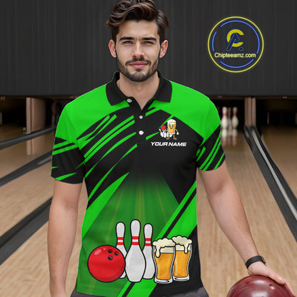 Funny Beer Bowling Shirts Green Bowling Jersey for Team Women Men Bowl League MBL261