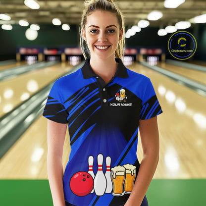 Funny Beer Bowling Shirts Blue Bowling Jersey for Team Women Men Bowl League MBL261