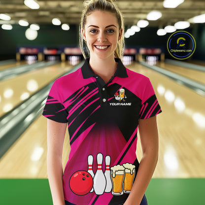 Funny Beer Bowling Shirts Pink Bowling Jersey for Team Women Men Bowl League MBL261